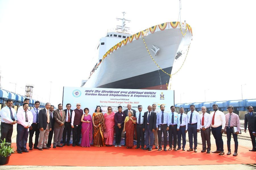 GRSE Launches 3rd Large Survey Vessel for The Indian Navy