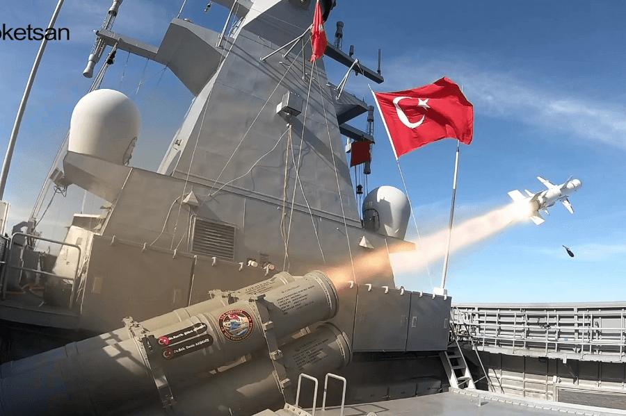 Atmaca Anti-Ship Missile fired from Kınalıada Corvette