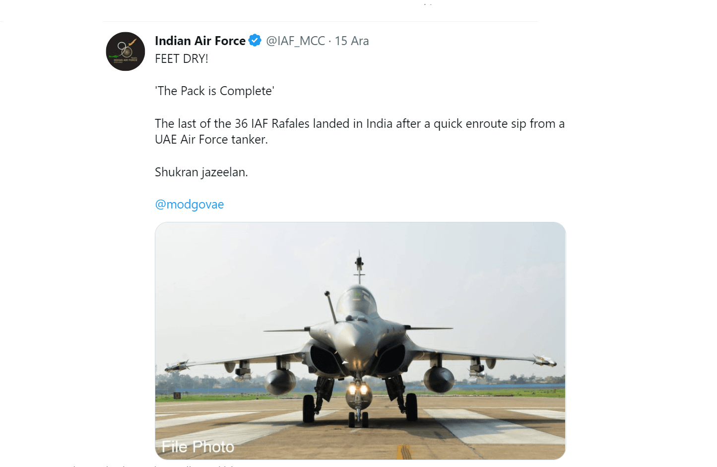 India Receives the Last of 36 Rafales