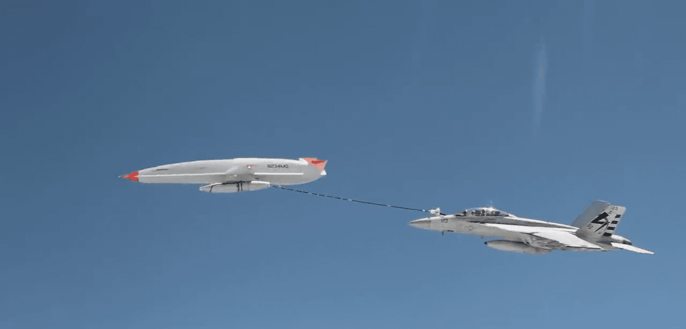 Unmanned Aerial Tanker Refuels F/A-18 Hornet 