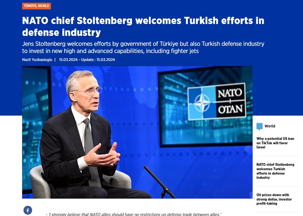 Stoltenberg Supports Turkiye’s Efforts in Defence Industry