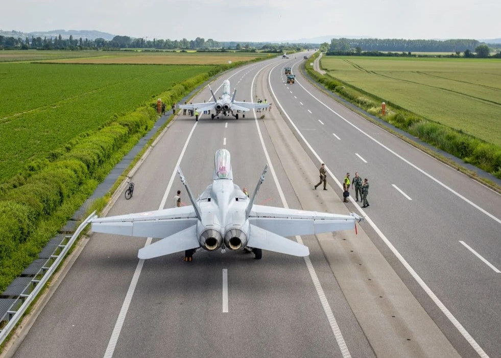 Swiss F/A-18 Jets Practice Using Highways