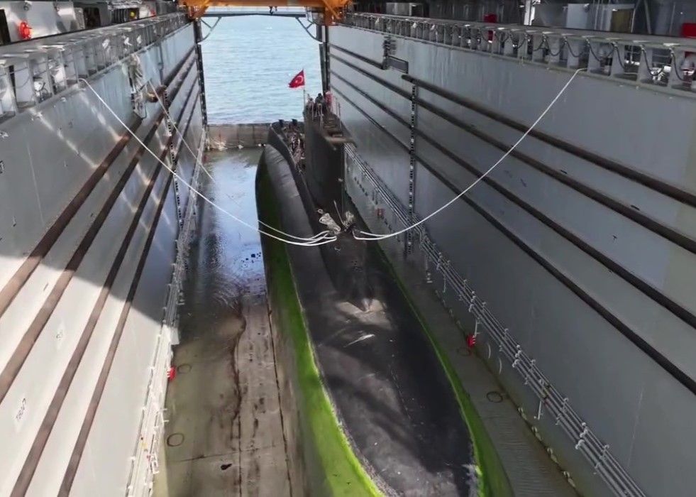 TCG Batıray on floating submarine dock